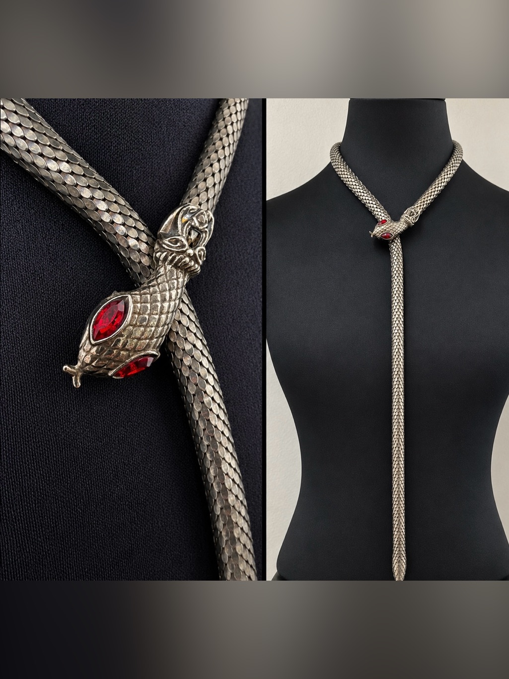 Dl Auld Vintage Chainmail Mesh Snake Belt Necklace Silver Gunmetal Lariat 40”